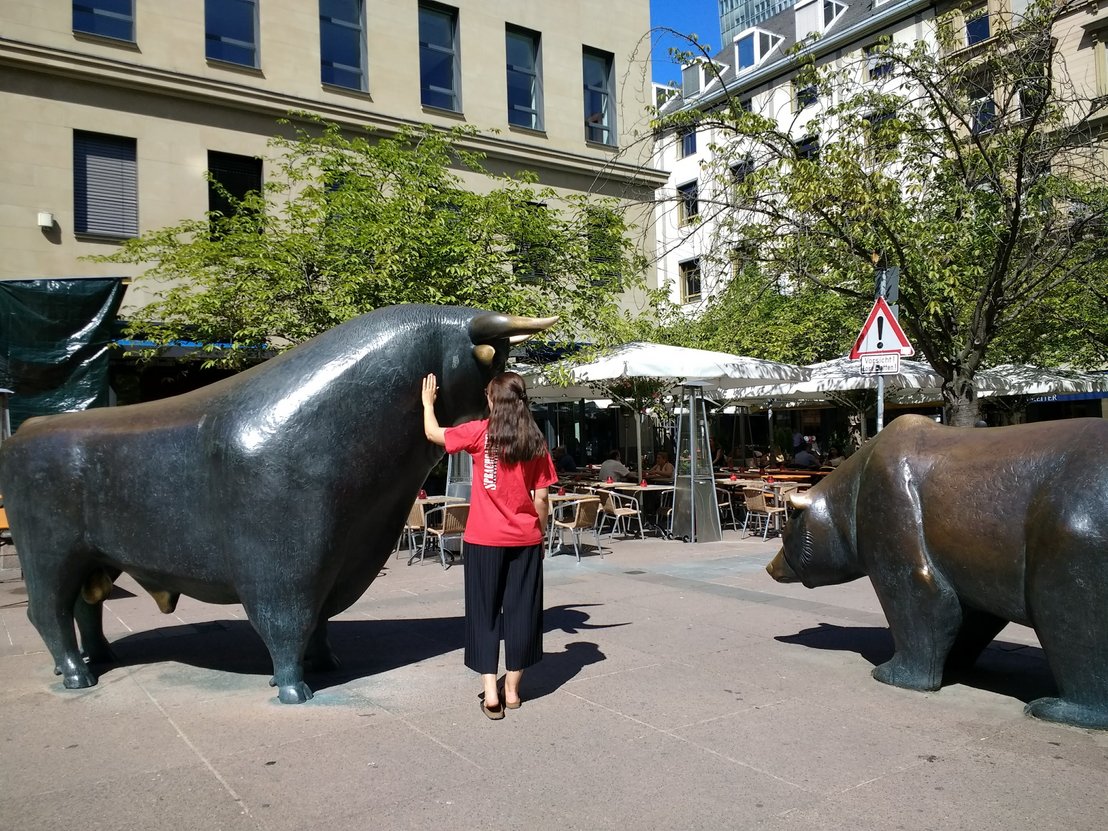 Bulle und Bär an der Frankfurter Börse Bullenmarkt und Bärenmarkt werden an der Frankfurter Börse repräsentiert